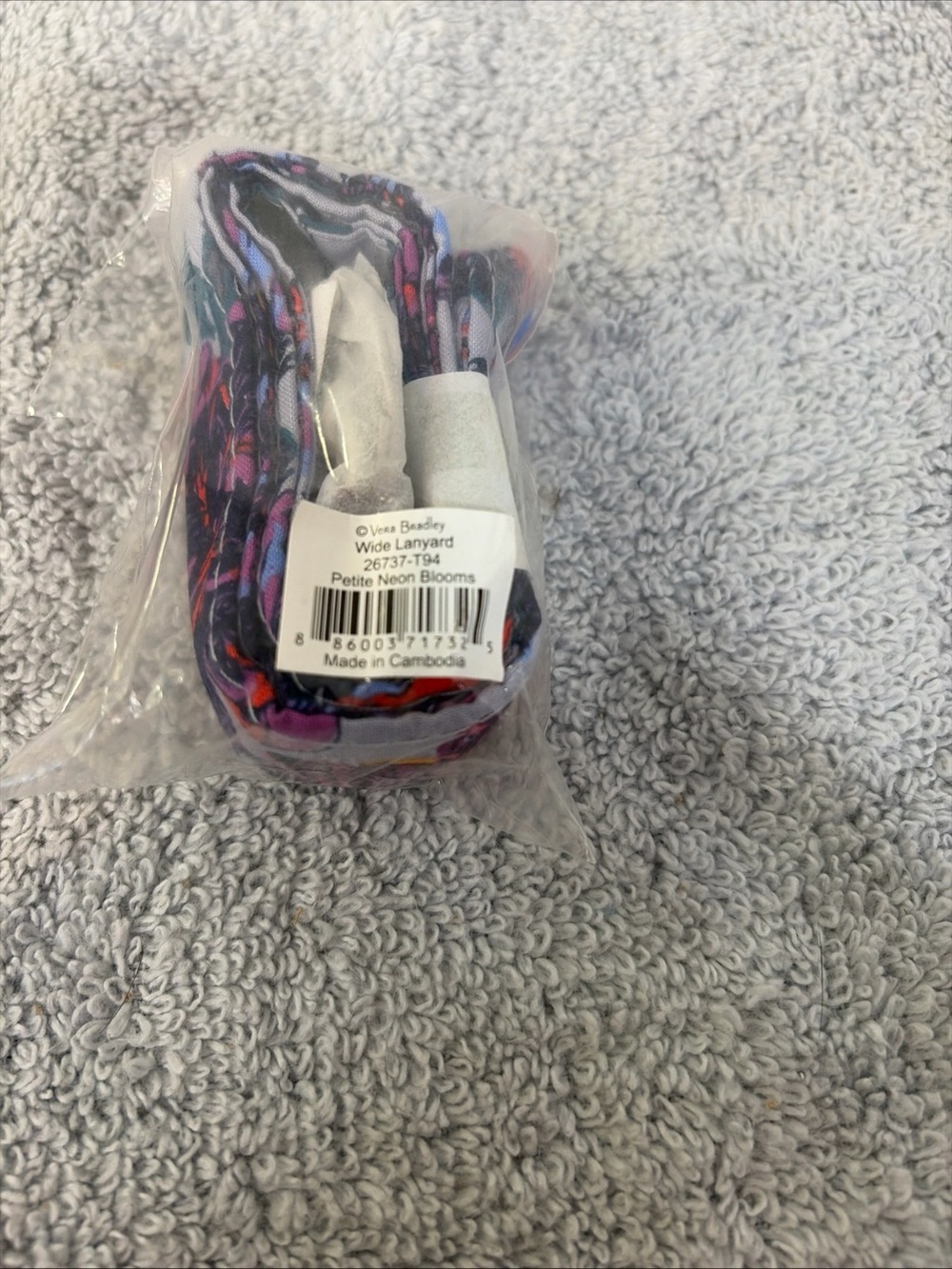 Vera Bradley Wide Lanyard with Neon Petite Blooms in Purple & Pink stk#BS0009